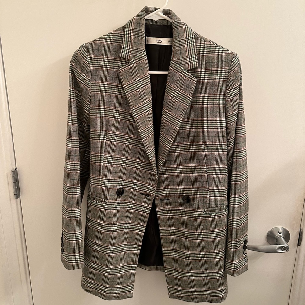 Plaid print double breasted Blazer